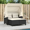 Miniatyrbillede 2 af 11: vidaXL 2-personers havesofa med baldakin og skamler polyrattan sort