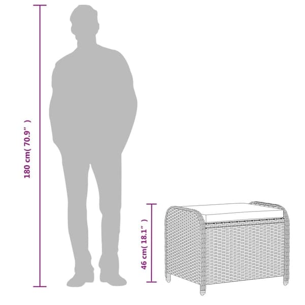 vidaXL haveskammel med hynde 58x46x46 cm polyrattan brun