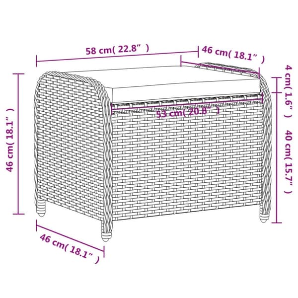vidaXL haveskammel med hynde 58x46x46 cm polyrattan brun