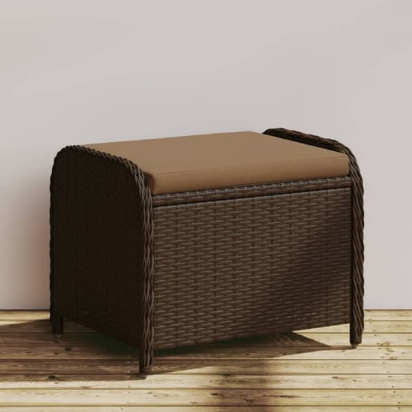 vidaXL haveskammel med hynde 58x46x46 cm polyrattan brun
