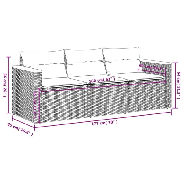 vidaXL 3-personers havesofa med hynder polyrattan beige