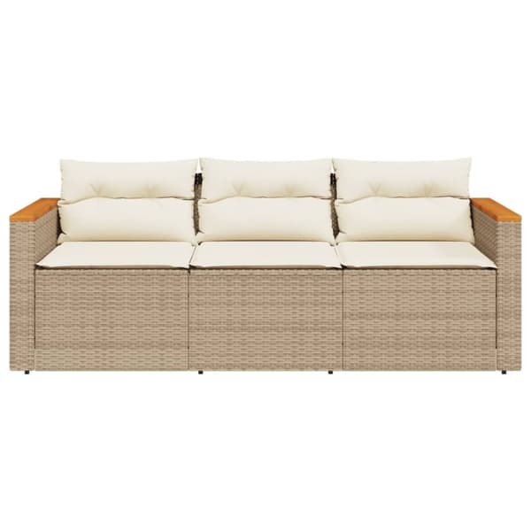 vidaXL Trädgårdssoffa 3-sits med dynor konstrotting beige
