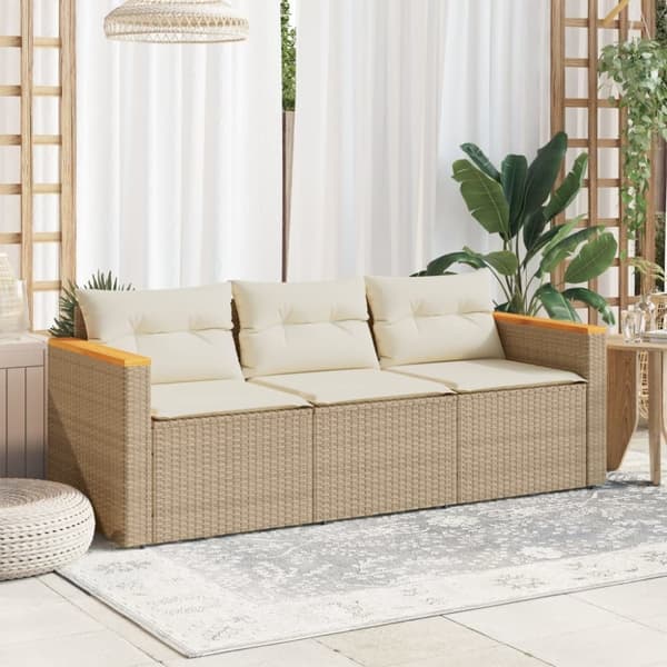 vidaXL Trädgårdssoffa 3-sits med dynor konstrotting beige
