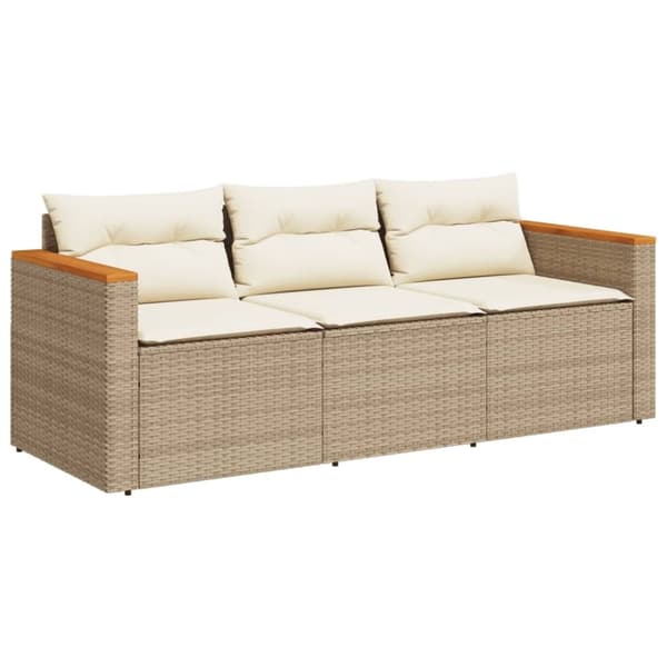 vidaXL Trädgårdssoffa 3-sits med dynor konstrotting beige