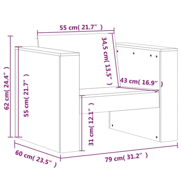 vidaXL Trädgårdsfåtölj 79x60x62 cm impregnerad furu