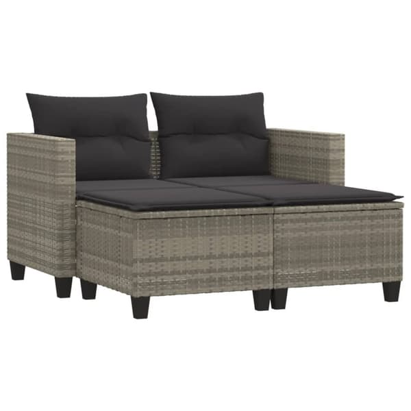 vidaXL 2-personers havesofa med skamler polyrattan lysegrå