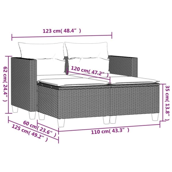 vidaXL 2-personers havesofa med skamler polyrattan brun
