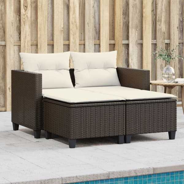 vidaXL 2-personers havesofa med skamler polyrattan brun