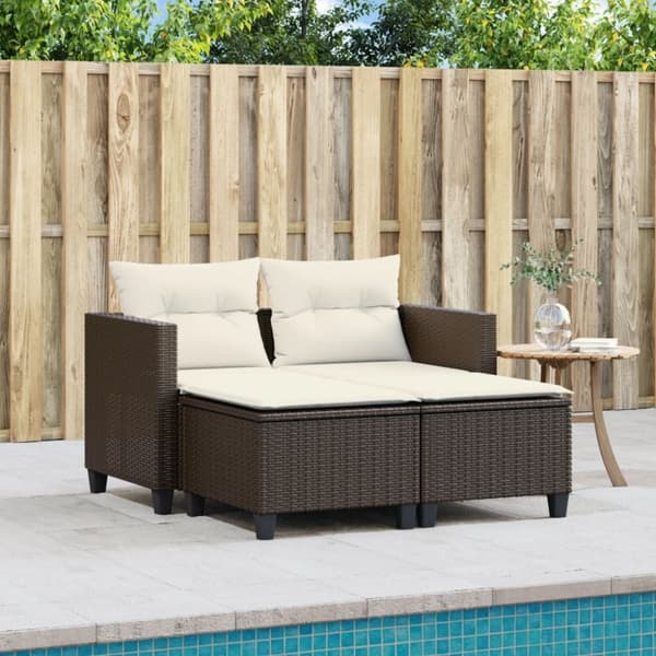 vidaXL 2-personers havesofa med skamler polyrattan brun