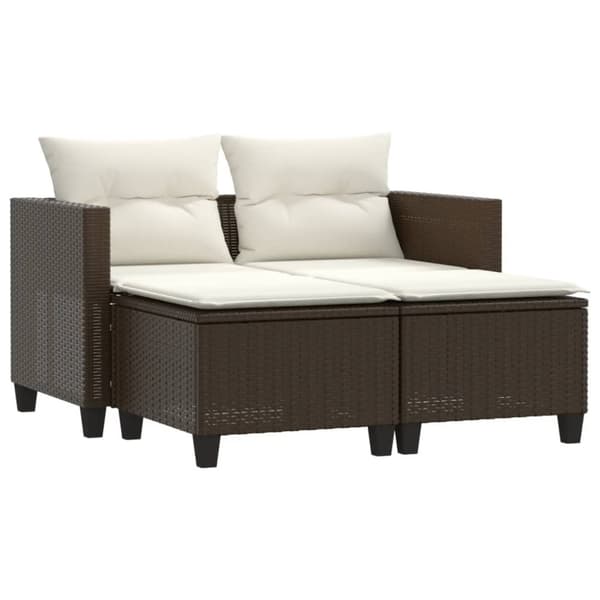 vidaXL 2-personers havesofa med skamler polyrattan brun
