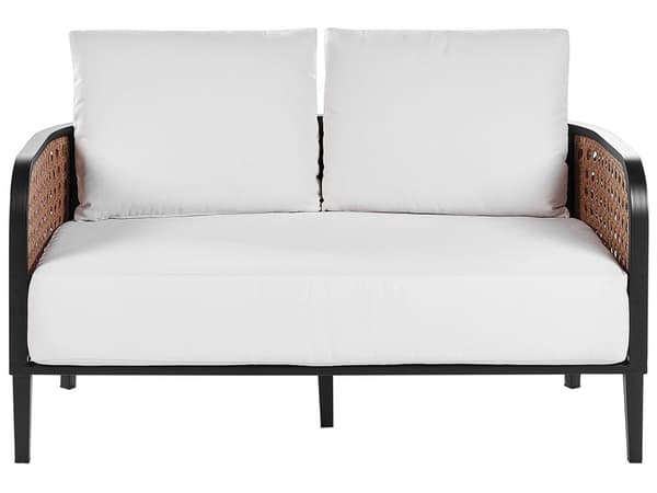 Hagesofa Svart aluminiumsramme Off-White vannavvisende stoffputer 2-seters sett med salongbord