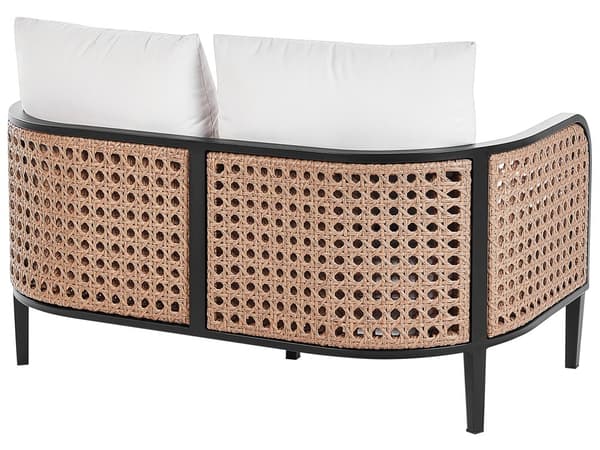 Hagesofa Svart aluminiumsramme Off-White vannavvisende stoffputer 2-seters sett med salongbord