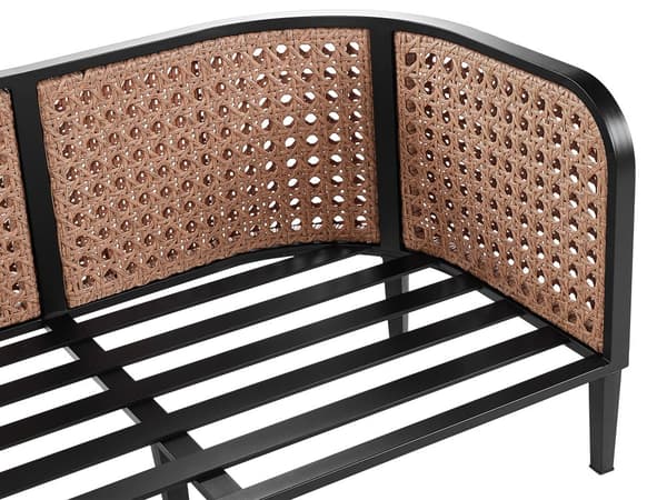 Hagesofa Svart aluminiumsramme Off-White vannavvisende stoffputer 2-seters sett med salongbord