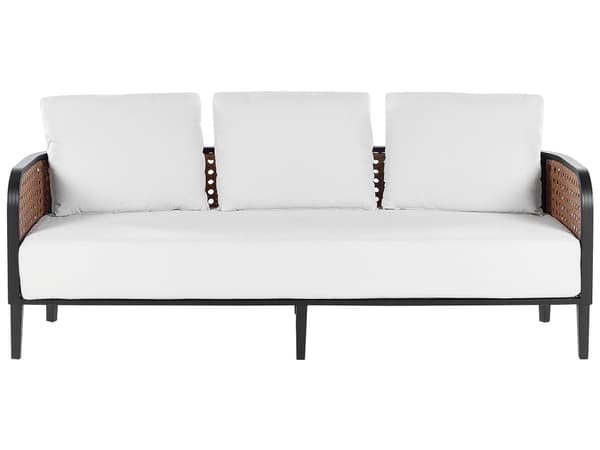 Hagesofa Svart aluminiumsramme Off-White vannavvisende stoffputer 3-seters sett med salongbord