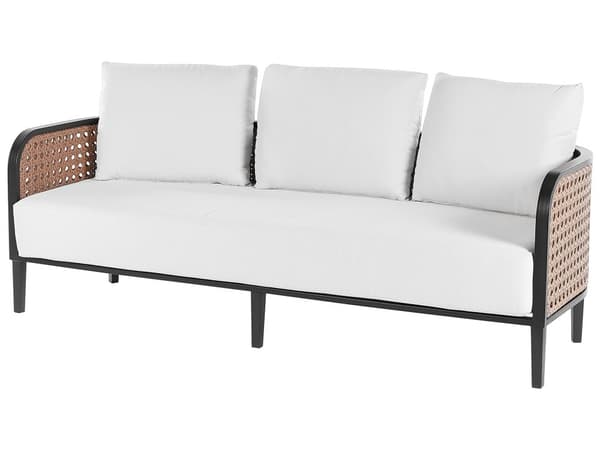 Hagesofa Svart aluminiumsramme Off-White vannavvisende stoffputer 3-seters sett med salongbord