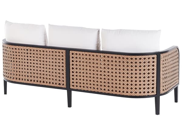 Hagesofa Svart aluminiumsramme Off-White vannavvisende stoffputer 3-seters sett med salongbord