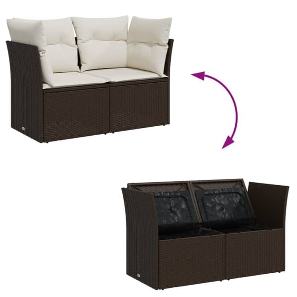 vidaXL 2-personers havesofa med hynder polyrattan brun