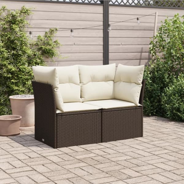 vidaXL 2-personers havesofa med hynder polyrattan brun