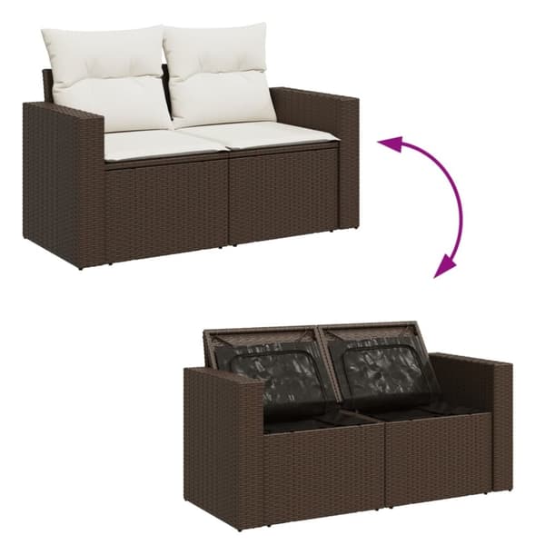 vidaXL 2-personers havesofa med hynder polyrattan brun