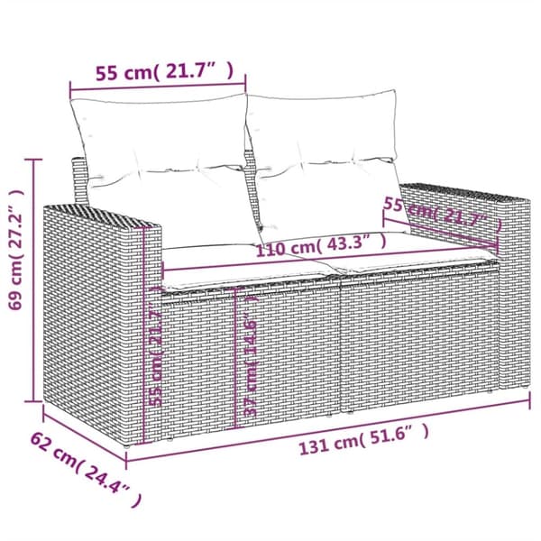 vidaXL 2-personers havesofa med hynder polyrattan brun