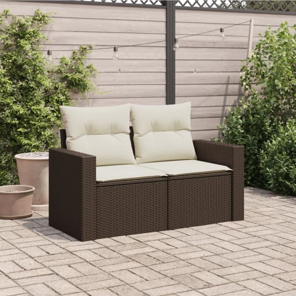 vidaXL 2-personers havesofa med hynder polyrattan brun