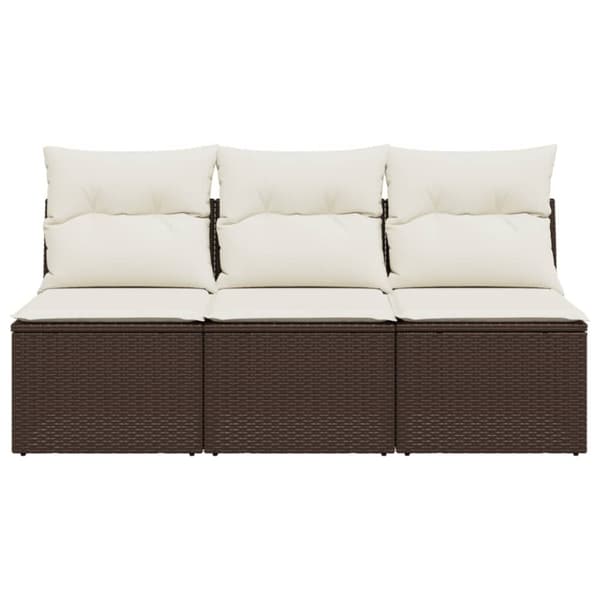 vidaXL 3-personers havesofa med hynder polyrattan brun
