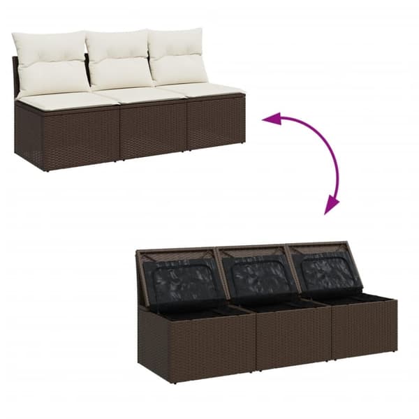 vidaXL 3-personers havesofa med hynder polyrattan brun