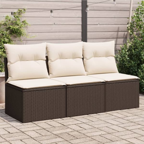 vidaXL 3-personers havesofa med hynder polyrattan brun