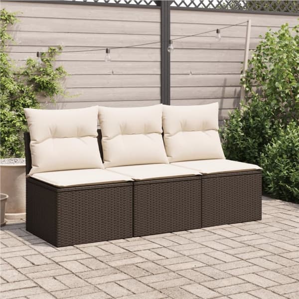 vidaXL 3-personers havesofa med hynder polyrattan brun