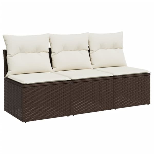 vidaXL 3-personers havesofa med hynder polyrattan brun