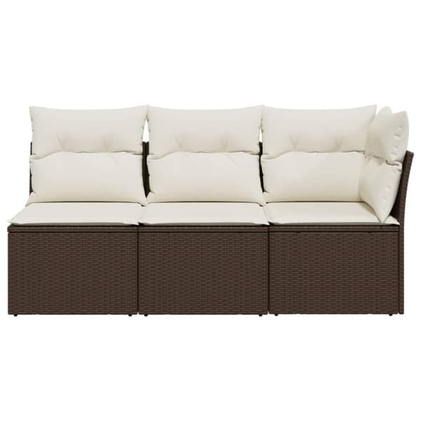 vidaXL 3-personers havesofa med hynder polyrattan brun