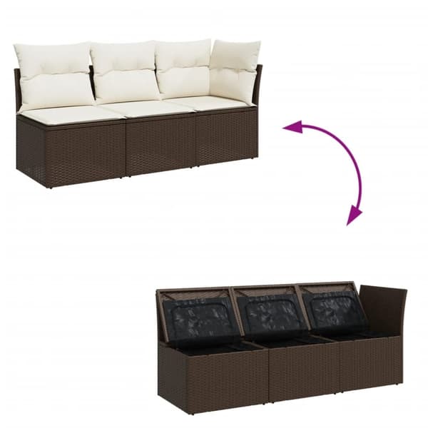 vidaXL 3-personers havesofa med hynder polyrattan brun