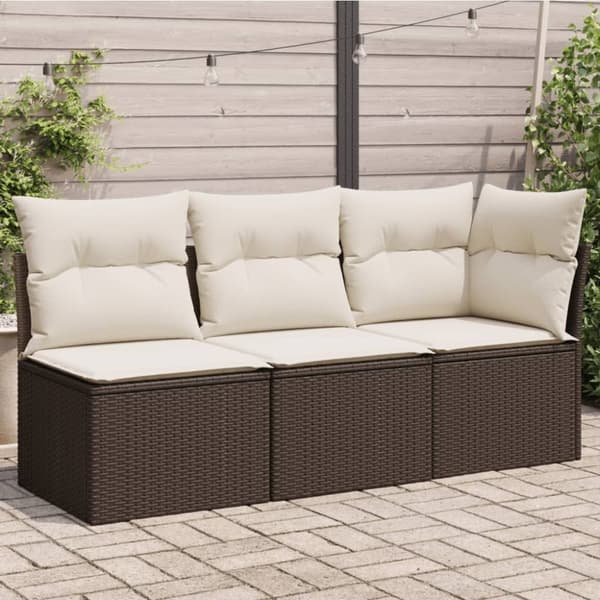 vidaXL 3-personers havesofa med hynder polyrattan brun