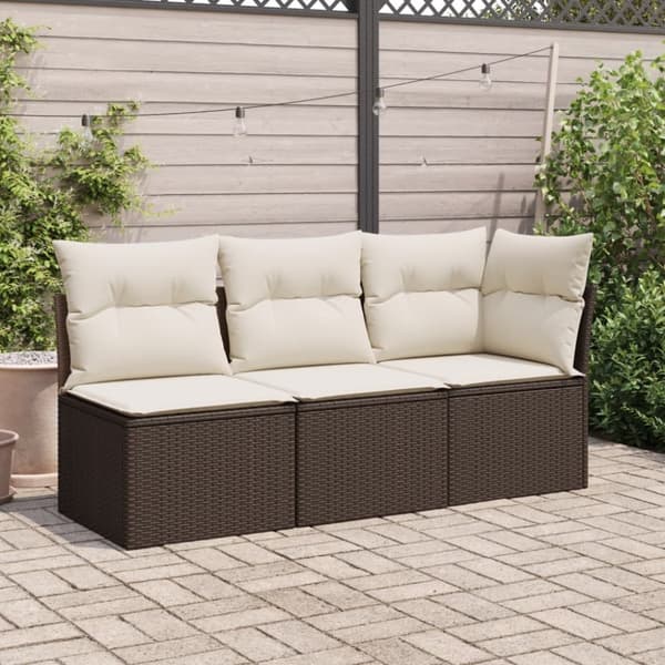 vidaXL 3-personers havesofa med hynder polyrattan brun