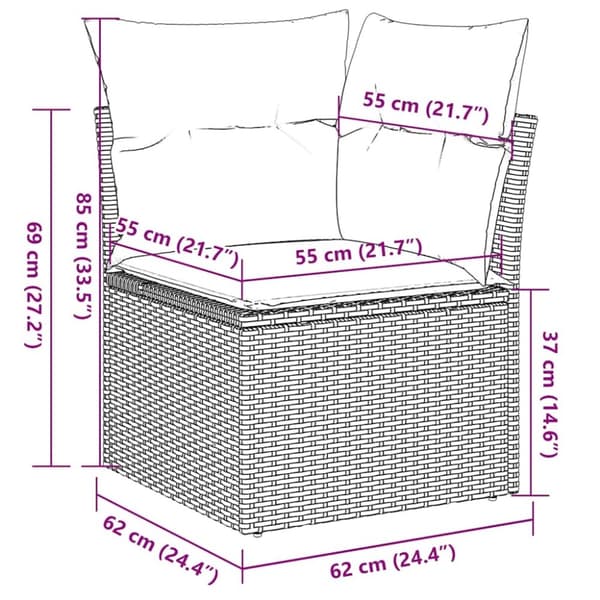 vidaXL hjørnemodul til havesofa med hynder polyrattan sort