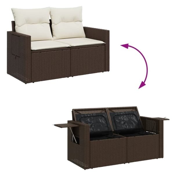 vidaXL 2-personers havesofa med hynder polyrattan brun