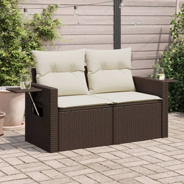 vidaXL 2-personers havesofa med hynder polyrattan brun
