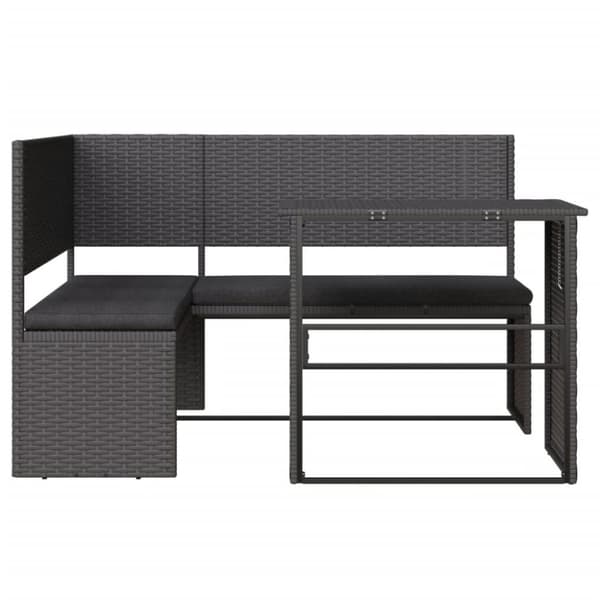 vidaXL Hagesofa med bord og puter L-formet svart polyrotting