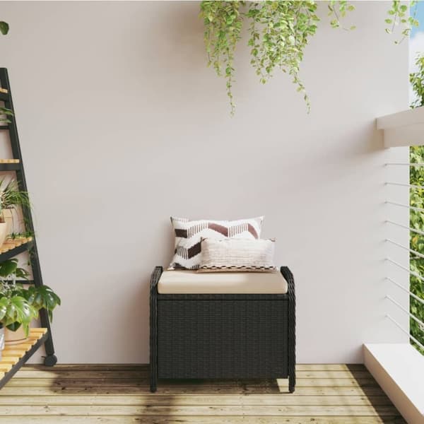 vidaXL Puutarhajakkara tyynyllä musta 58x46x46 cm polyrottinki