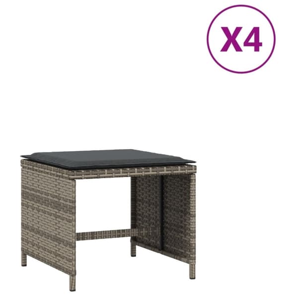 vidaXL haveskamler 4 stk. med hynder 41x41x36 cm polyrattan grå