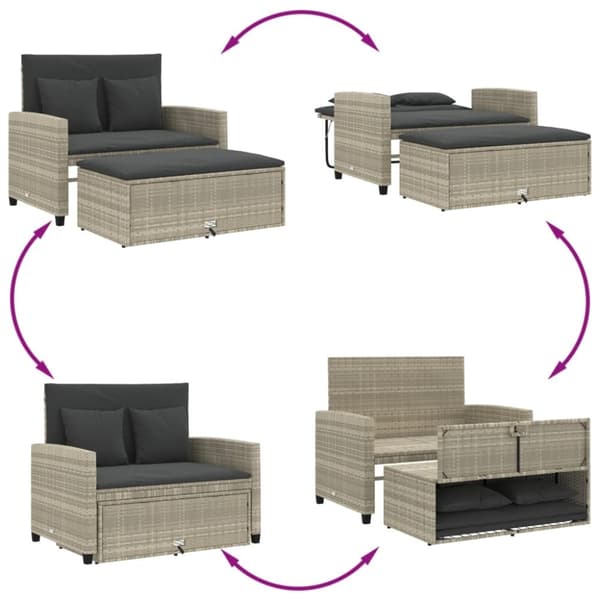 vidaXL 2-personers havesofa med hynder polyrattan lysegrå
