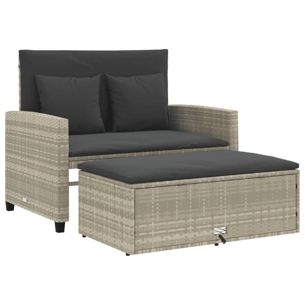 vidaXL 2-personers havesofa med hynder polyrattan lysegrå