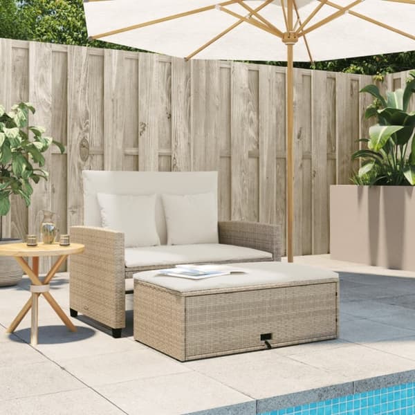 vidaXL 2-personers havesofa med hynder polyrattan beige