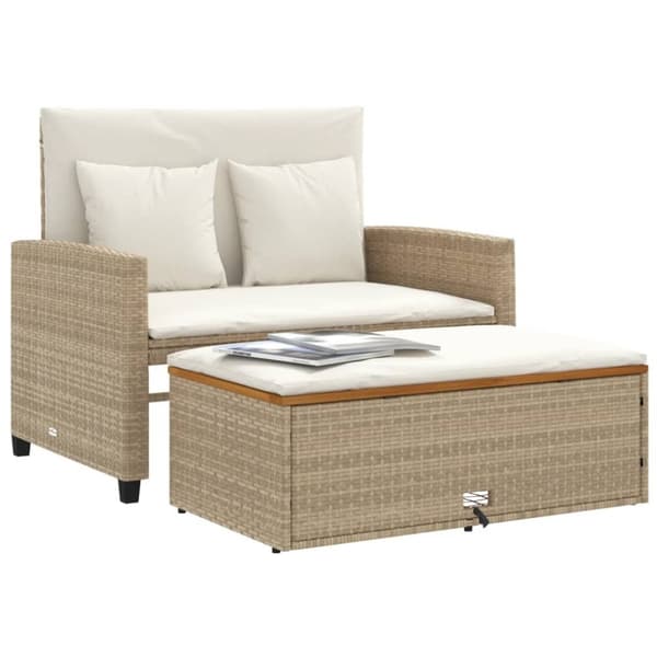 vidaXL 2-personers havesofa med hynder polyrattan og akacietræ beige