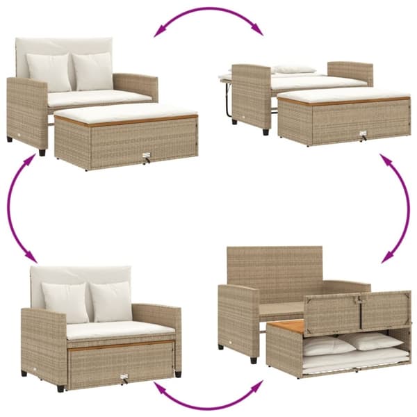 vidaXL 2-personers havesofa med hynder polyrattan og akacietræ beige