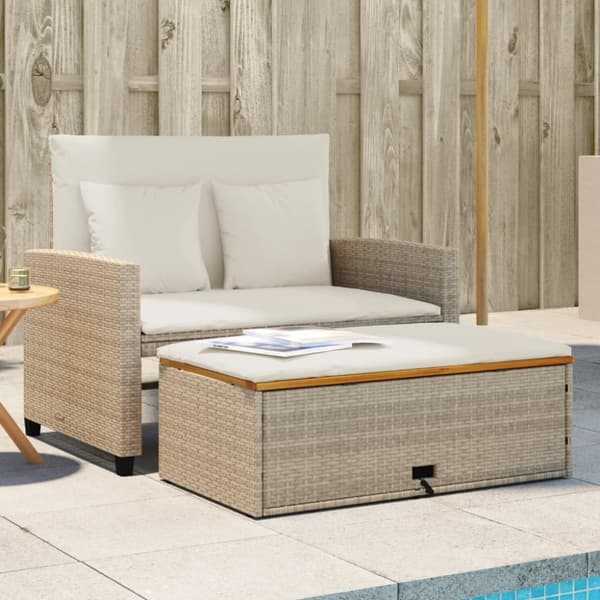 vidaXL 2-personers havesofa med hynder polyrattan og akacietræ beige