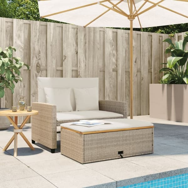 vidaXL 2-personers havesofa med hynder polyrattan og akacietræ beige