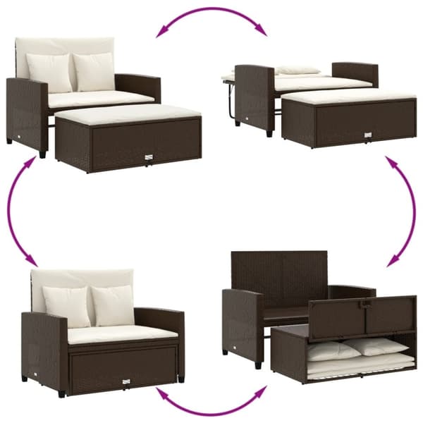 vidaXL 2-personers havesofa med hynder polyrattan brun