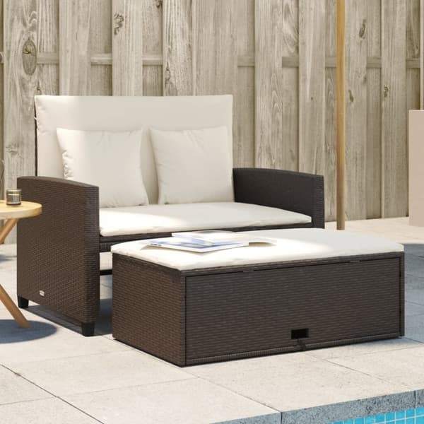 vidaXL 2-personers havesofa med hynder polyrattan brun