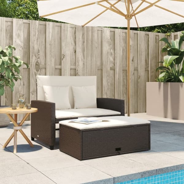 vidaXL 2-personers havesofa med hynder polyrattan brun